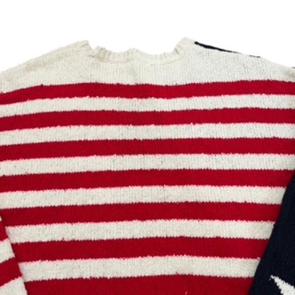 NEW Moon & Madison Flag Sweater Women’s Sz Large Cropped Long Sleeve Cotton NWT - Picture 8 of 9